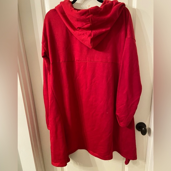 Red Faith hooded tunic long sweater - Picture 2 of 4